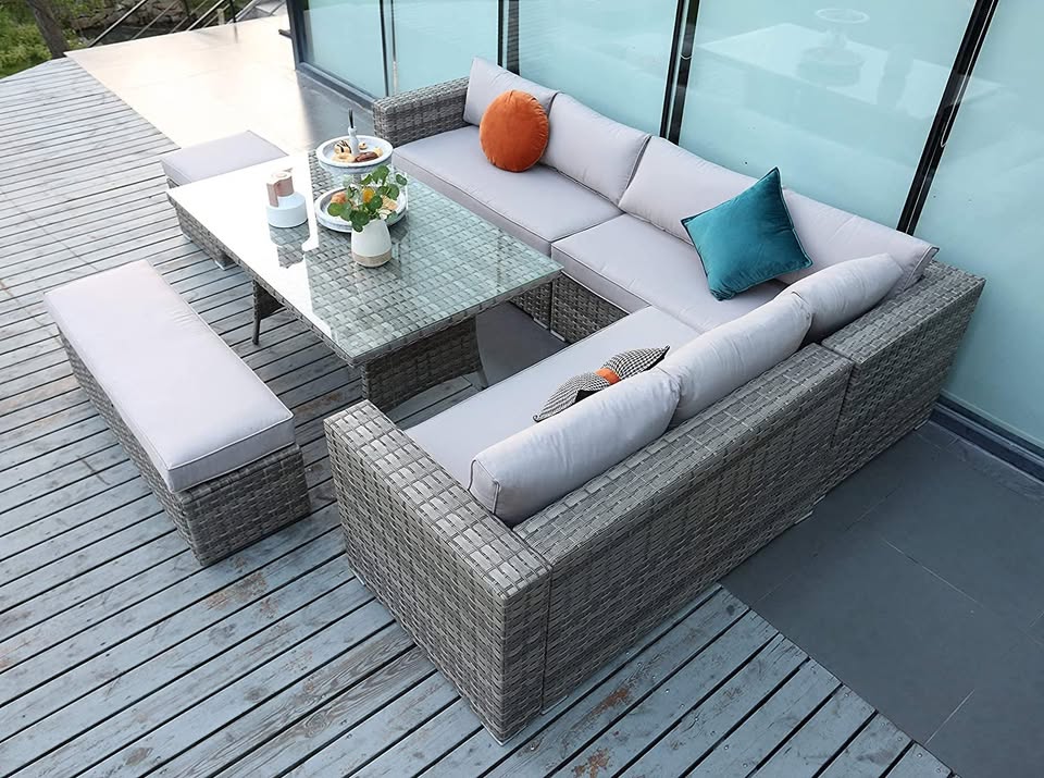 Ecosunny rattan garden furniture Andrew, 9-seater, foldable