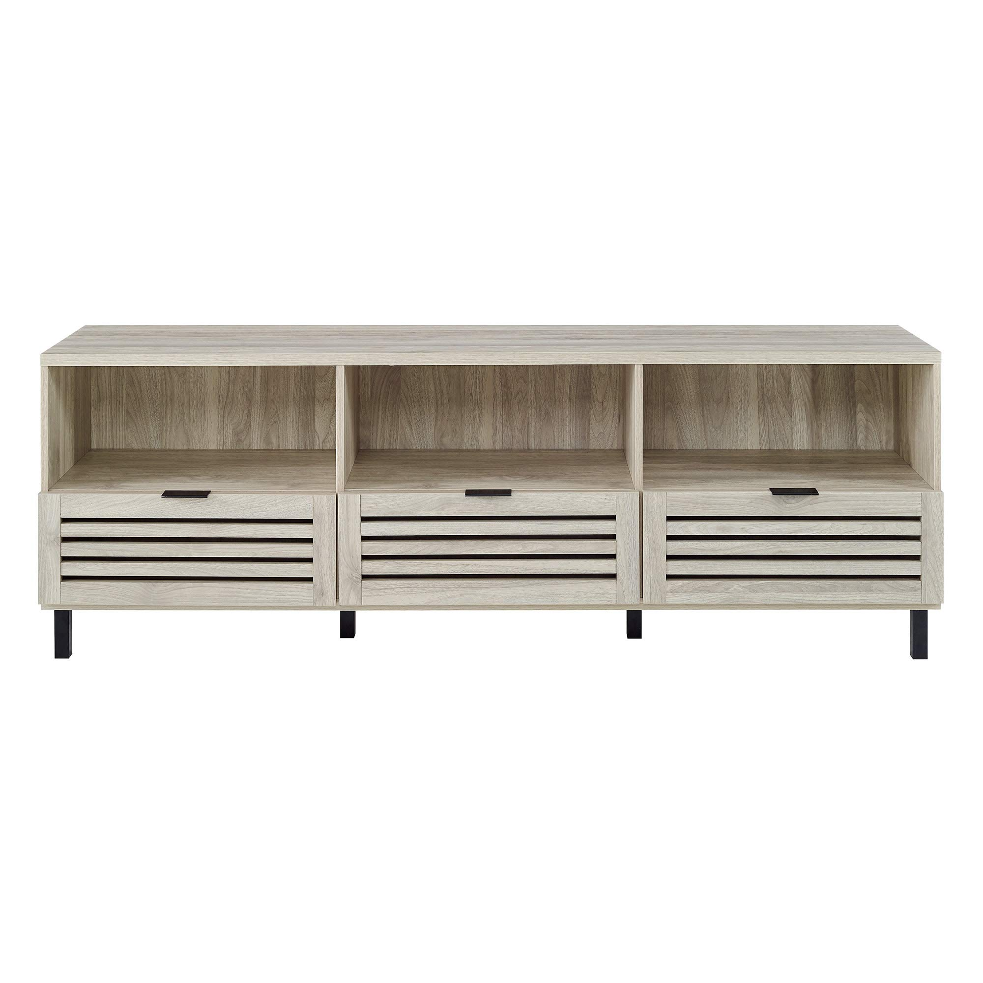【Furniture】Modern Slatted Wood TV Stand for TV's up to 80
