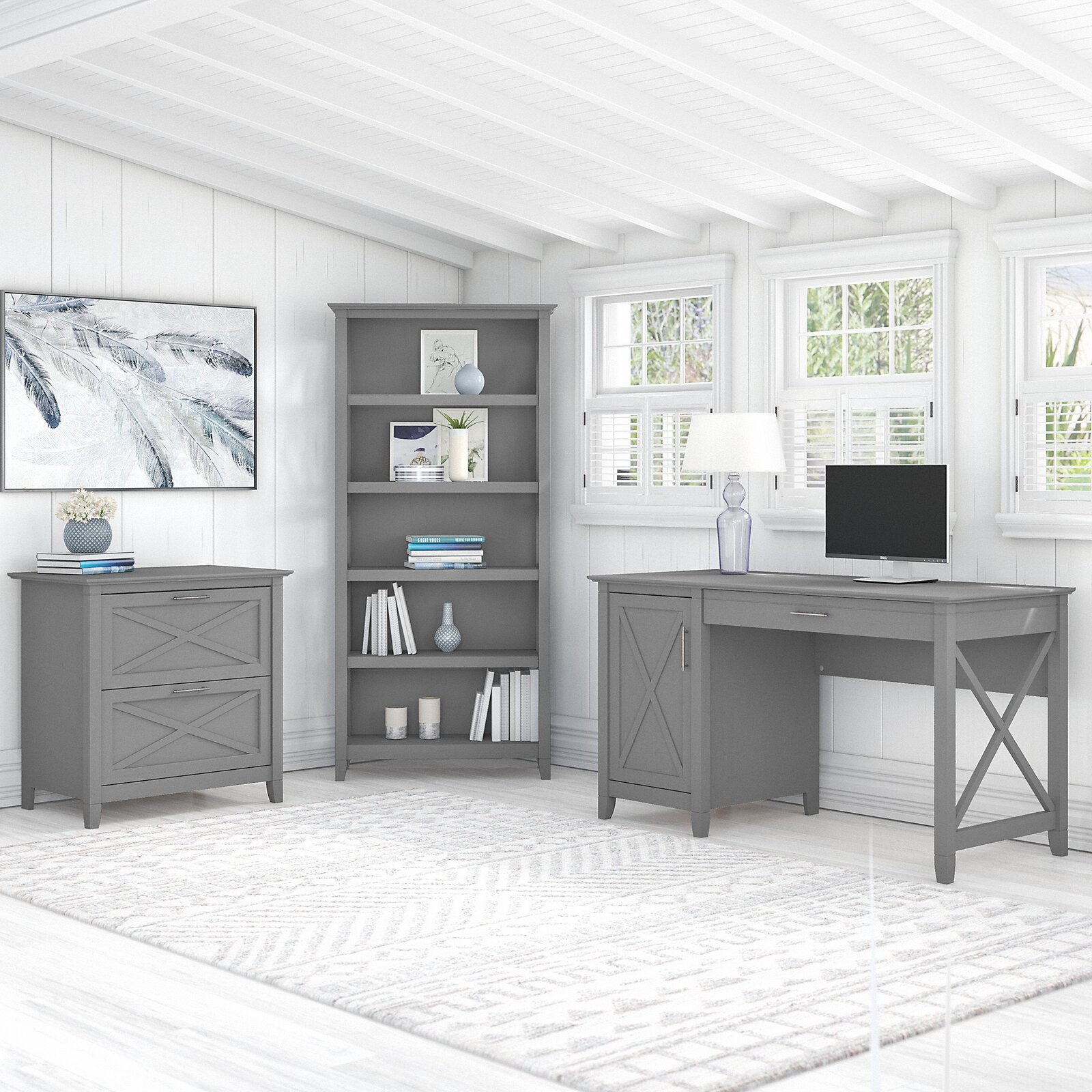 【Furniture】Veda 3 Piece Rectangular Computer Desk Office Set