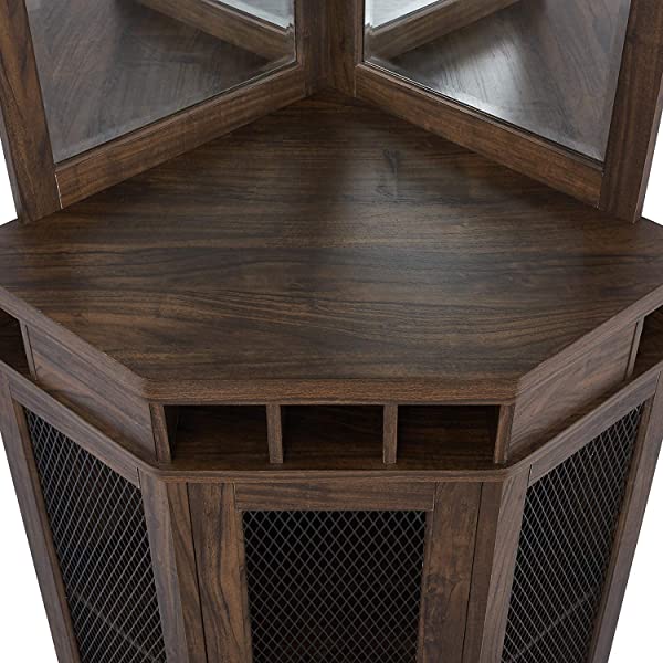 Home Source Stone Grey Corner Bar Unit with Built-in Wine Rack and Lower Cabinet