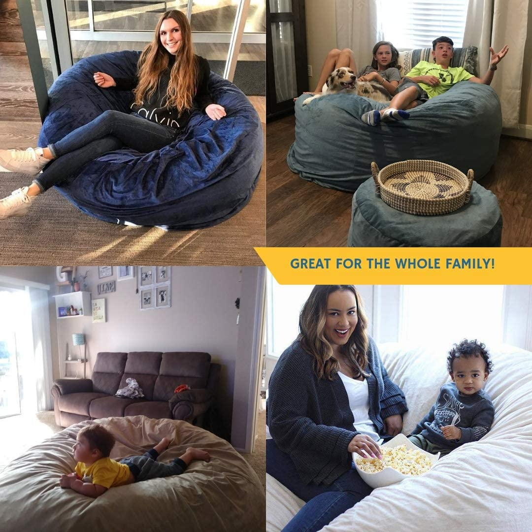 【Furniture】6000 Bean Bag Chair w/Footstool: Giant Foam-Filled Furniture - Machine Washable Covers