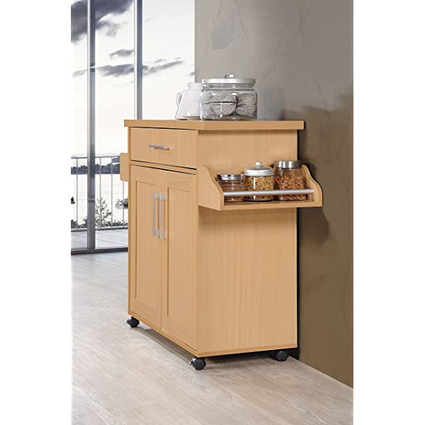 Hodedah Kitchen Island with Spice Rack, Towel Rack & Drawer, Black with Beech Top Black-beech