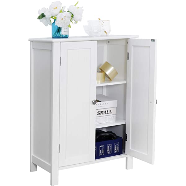 SUPER DEAL Modern Bathroom Floor Storage Cabinet with Adjustable Shelf and Double Door Rust Proof, Living Room Modern Home Furniture Storage Organizer Cabinet