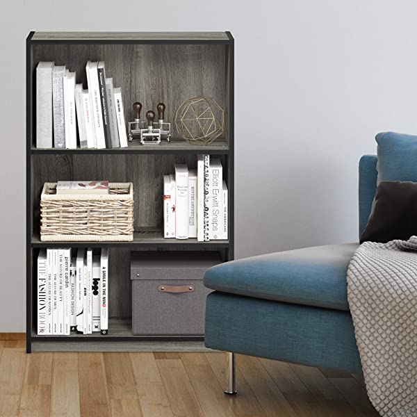 FURINNO JAYA Simple Home 3-Tier Adjustable Shelf Bookcase, White White 3-Tier Bookcase