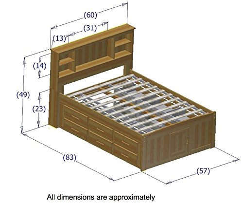 【Furniture】Charcoal Full Bookcase Bed with 12 Drawers