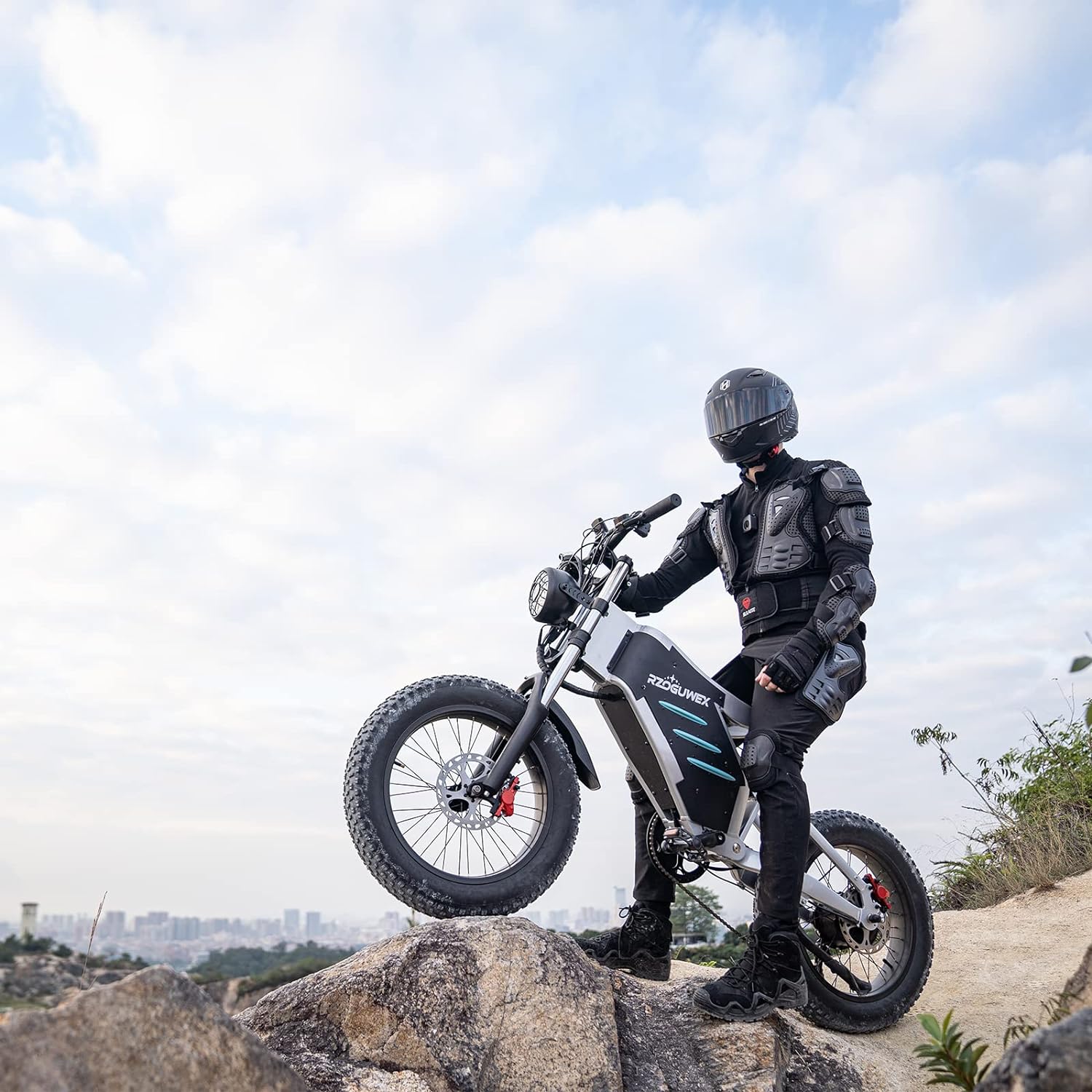 RZOGUWEX Electric Bicycle，20 Inch Off-Road EBIKE for Adults with 48V 25AH Detachable Lithium Ion Battery, 7 Speed Snow Bike with Dual Shock Absorbers and Brush-less Motor