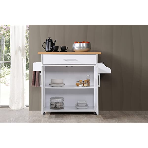 Hodedah Kitchen Island with Spice Rack, Towel Rack & Drawer, Black with Beech Top Black-beech