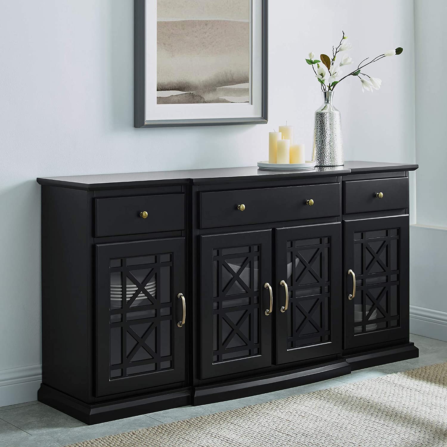 【Furniture】Modern Wood Glass Door Buffet Sideboard Living Room - Dining Room Console