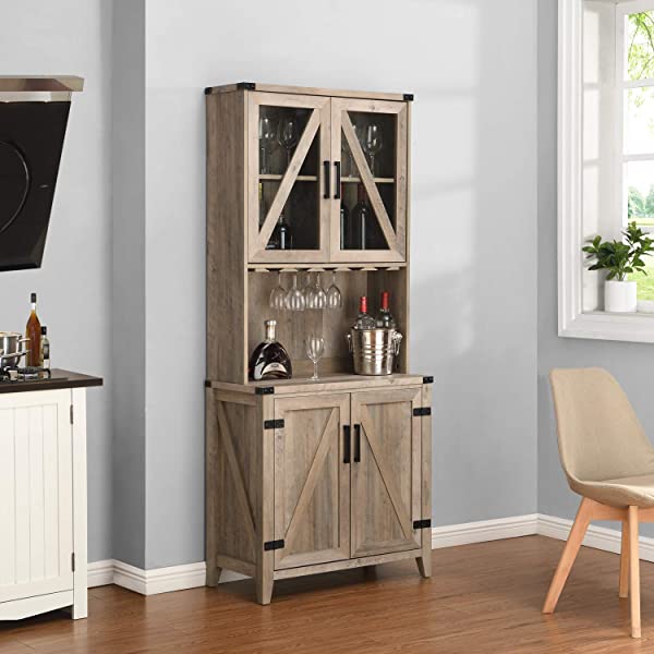 Mahogany Bar Cabinet with Upper Glass Cabinet