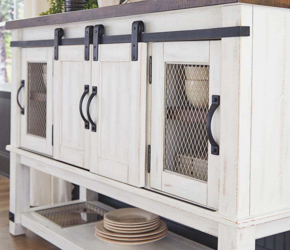 【Furniture】Valebeck Farmhouse Dining-Room Server or Buffet, White & Brown