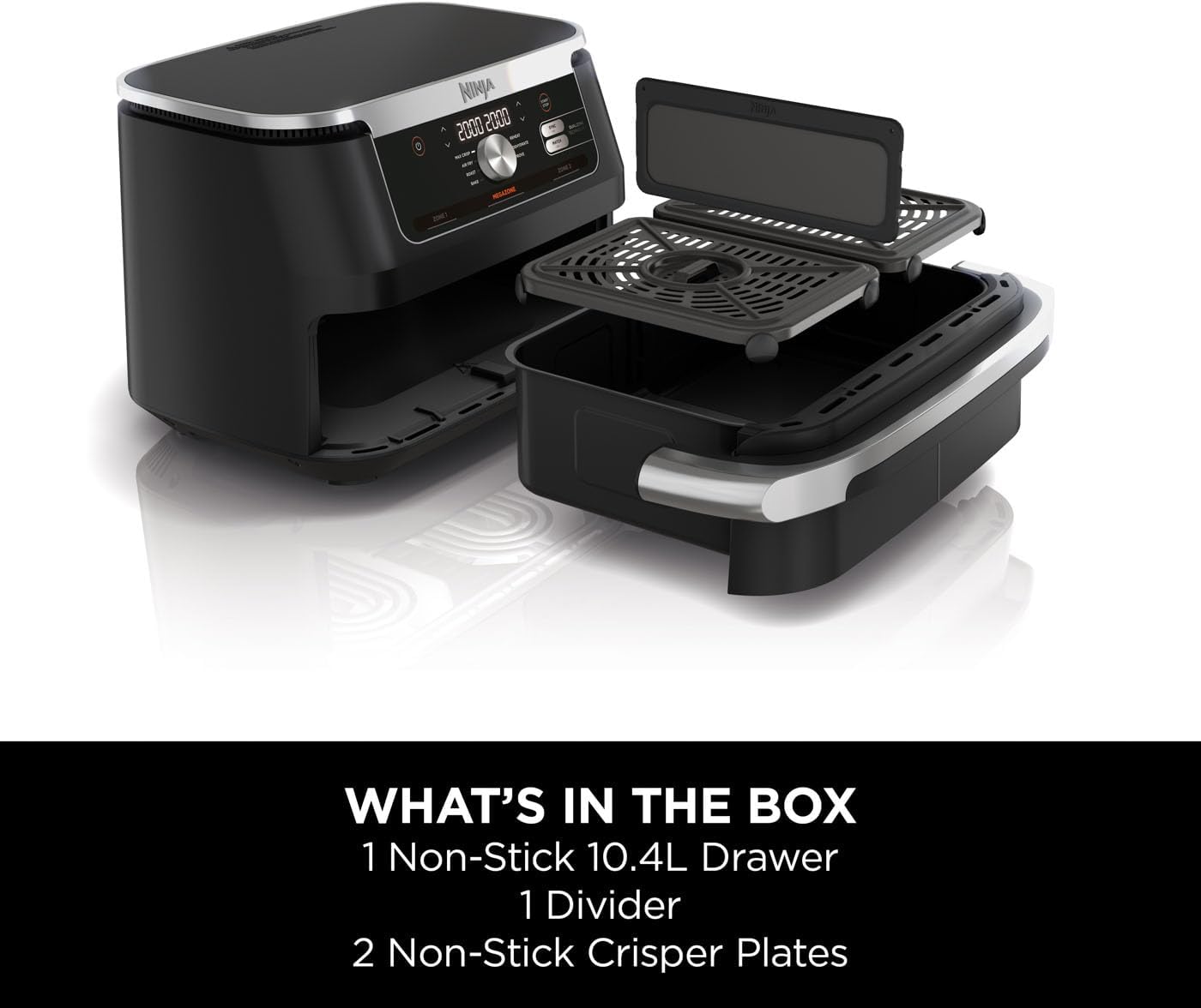 Ninja Foodi FlexDrawer Air Fryer, Dual Zone with Removable Divider, Large 10.4L Drawer, 7-in-1, Air-Fryer Uses No Oil, Air Fry, Roast, Bake, Max Crisp, Non-Stick Dishwasher Safe Parts, Black AF500UK