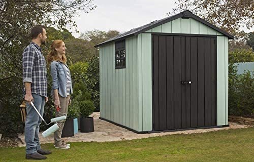 Keter Factor 8X6 Large Resin Outdoor Shed for Patio Furniture, Lawn Mower, and B