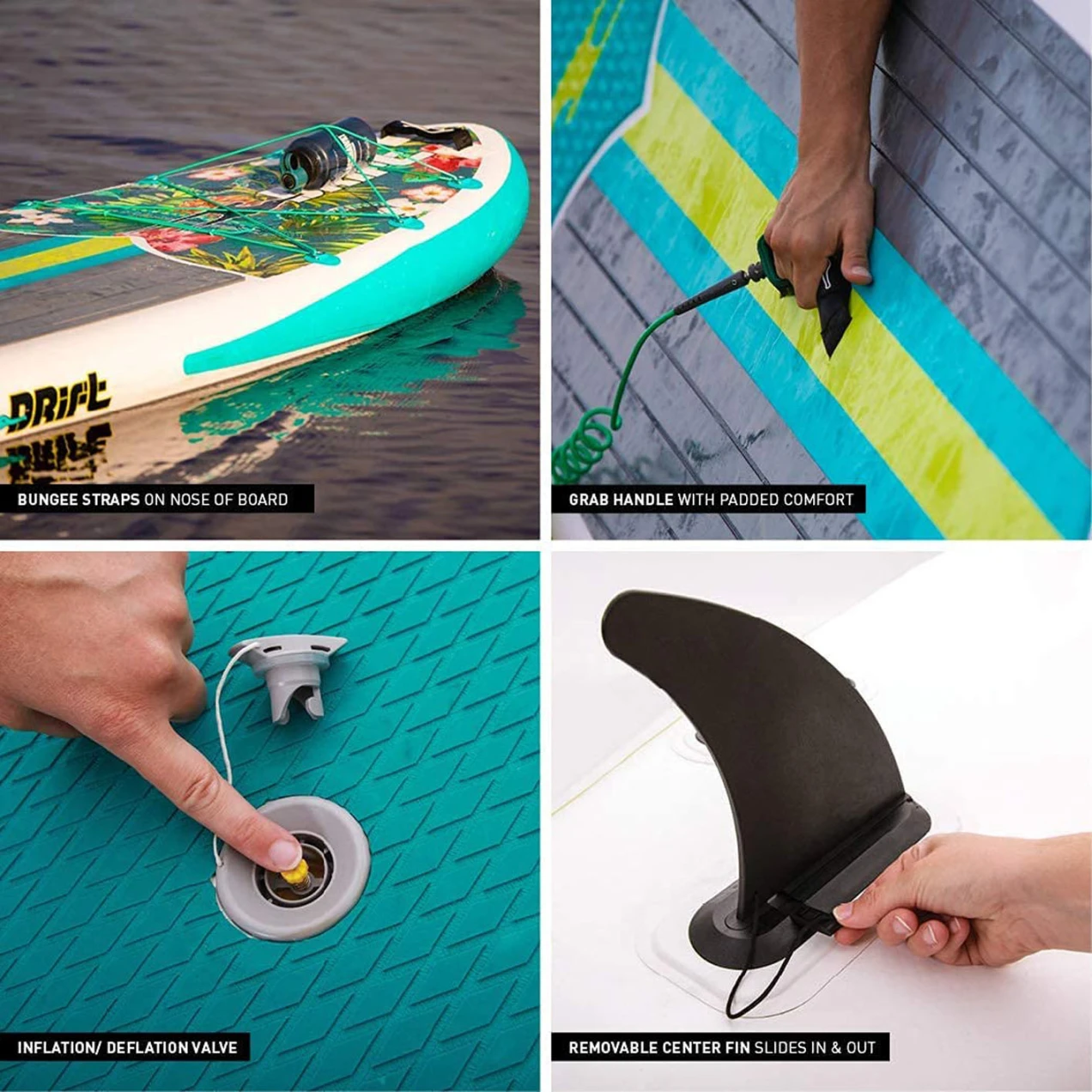 DRIFT Inflatable Stand Up Paddle Board, SUP with Paddle, Backpack Travel Bag, Pump, Fin, & Coiled Leash