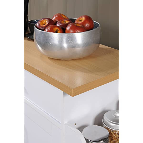 Hodedah Kitchen Island with Spice Rack, Towel Rack & Drawer, Black with Beech Top Black-beech
