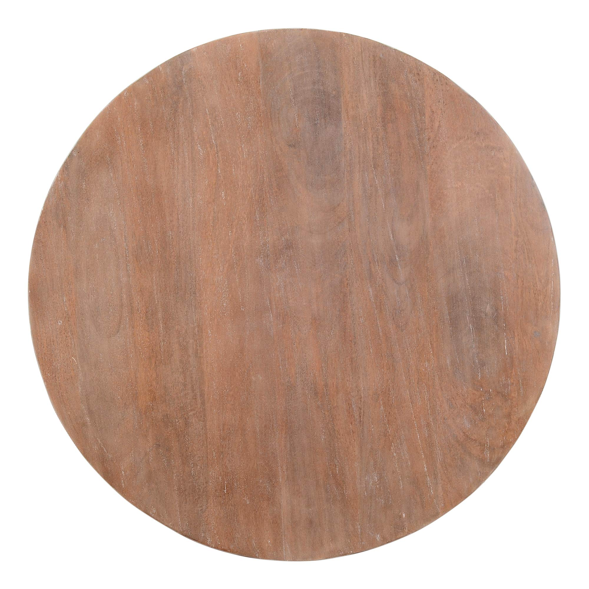 【Furniture】Drum Shape Wooden Coffee Table with Plank Design Base, Brown