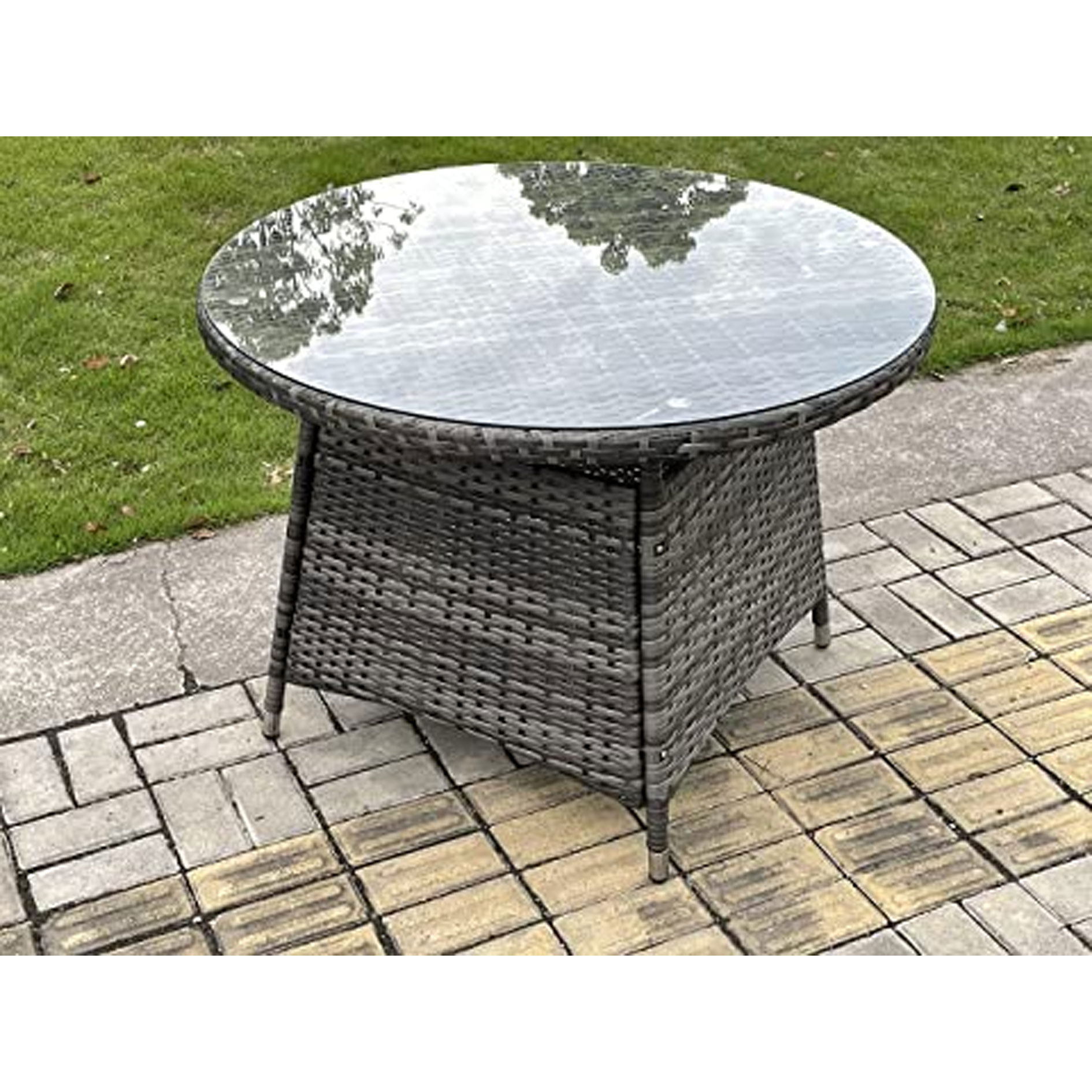 【Home&Garden】4 Seat Round Rattan Dining Table Chair Garden Furniture