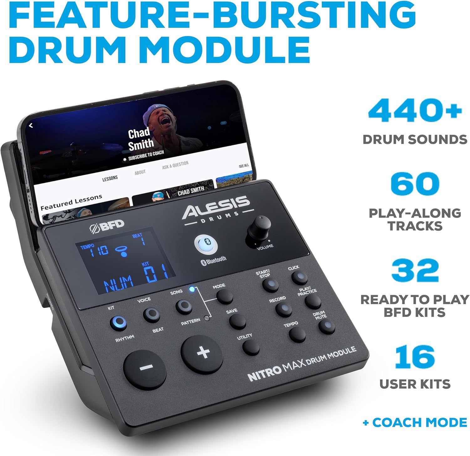 Alesis Nitro Max Kit Electric Drum Set with Quiet Mesh Pads, 10