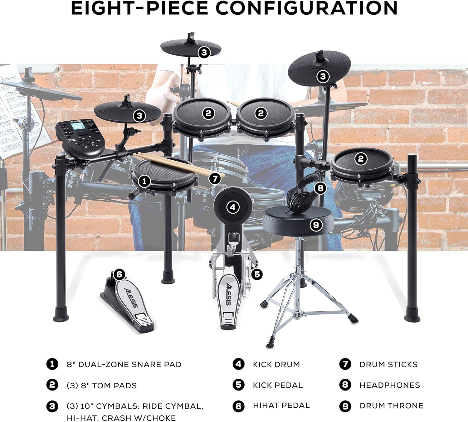 Alesis Nitro Max Kit Electric Drum Set with Quiet Mesh Pads, 10