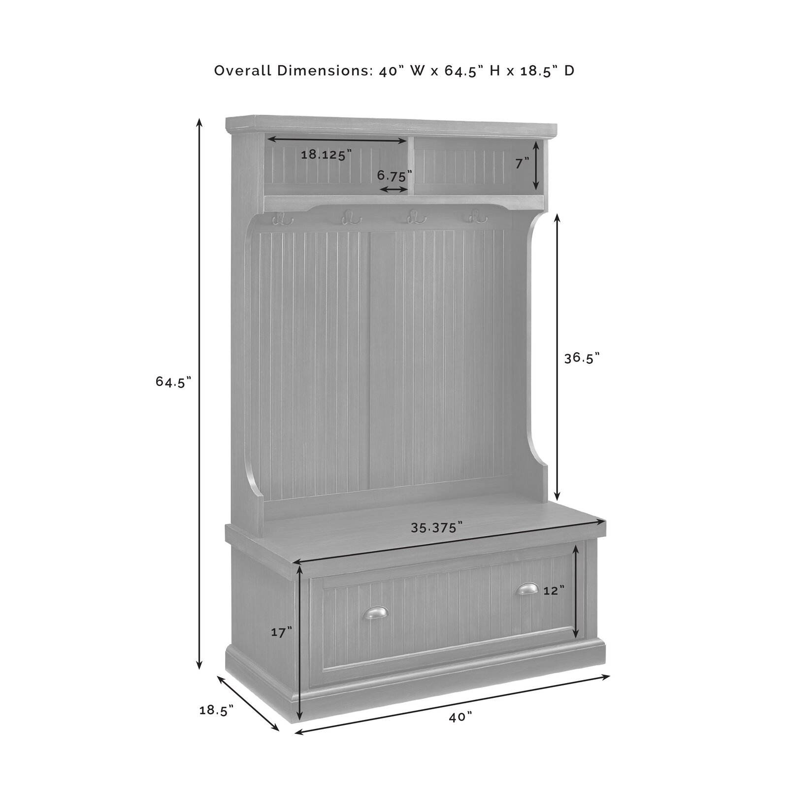 【Furniture】Carmel 40'' Wide Hall Tree with Bench and Shoe Storage
