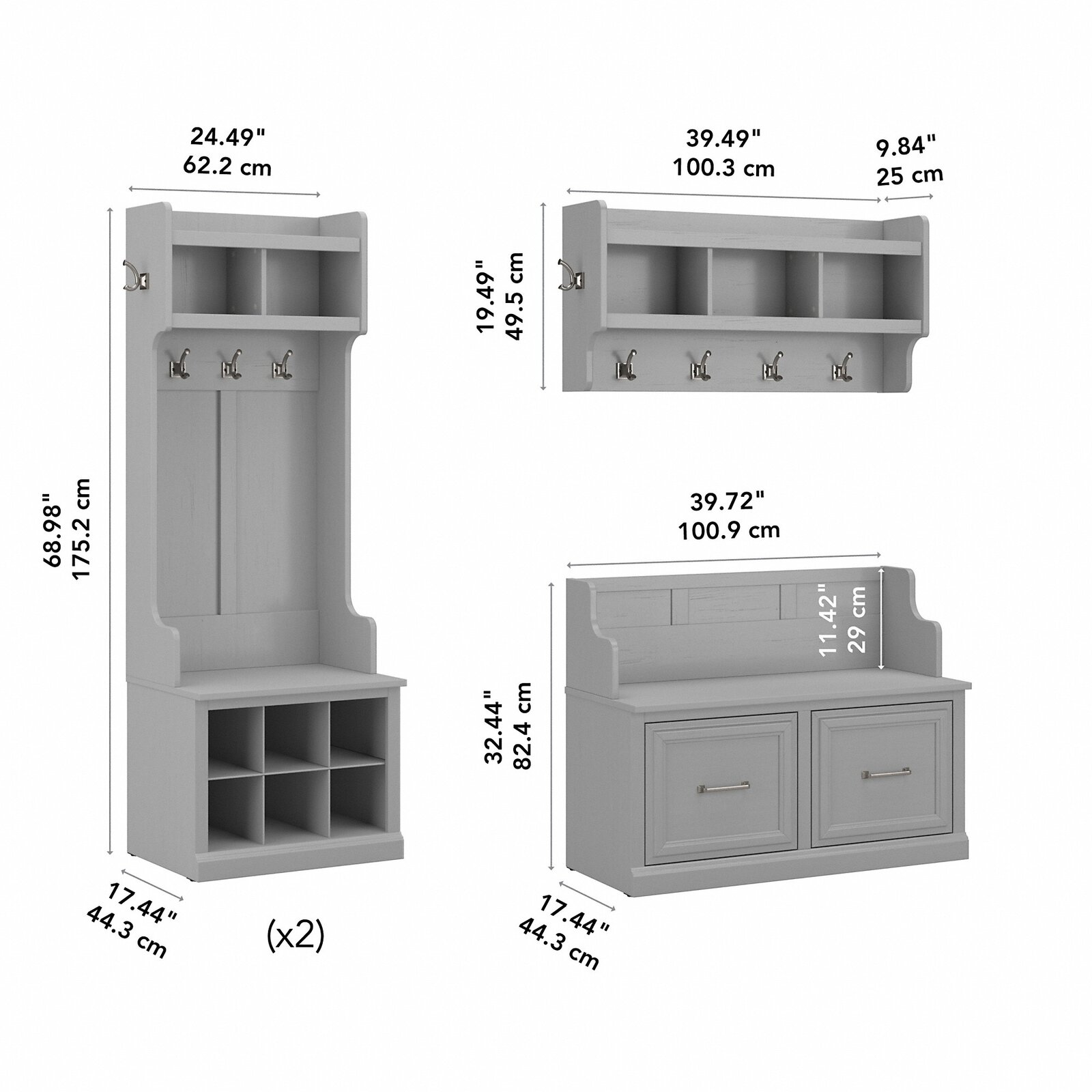 【Furniture】Woodland 88.23'' Wide Hall Tree with Bench and Shoe Storage