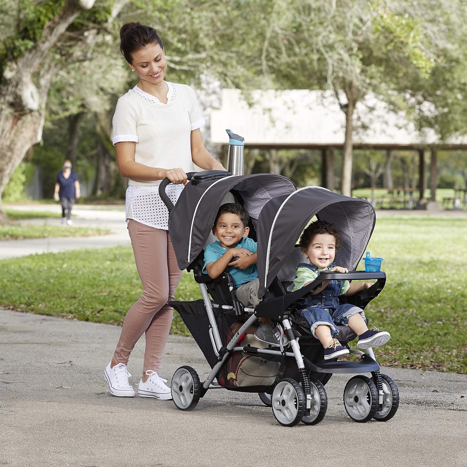 Graco DuoGlider Double Stroller | Lightweight Double Stroller with Tandem Seating, Glacier & SnugRide 35 Lite LX Infant Car Seat, Studio