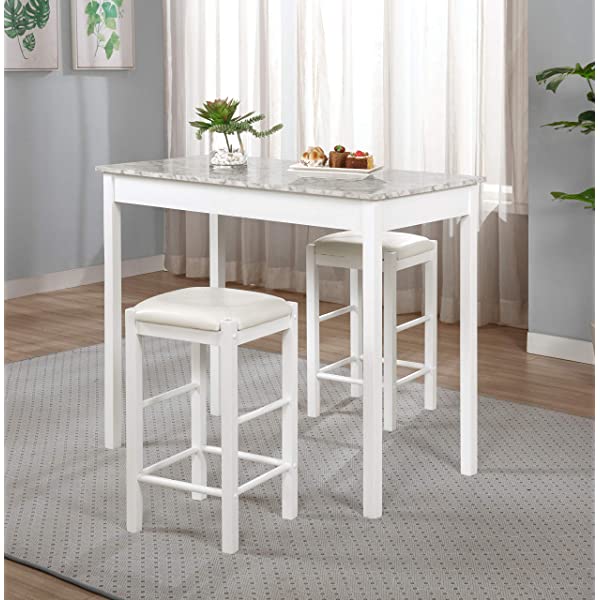 Linon Black 3 Piece Faux Marble Tavern Set