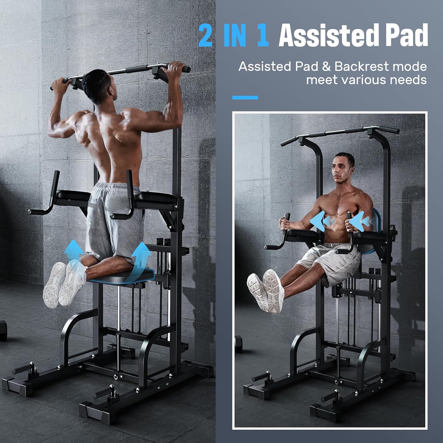 Sportsroyals Power Tower Dip Station Pull Up Bar for Home Gym Strength Training Workout Equipment, 450LBS.