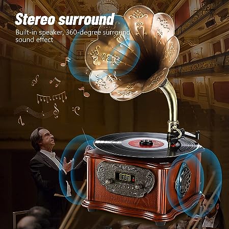 LuguLake Record Player Retro Turntable All-in-One Retro Turntable Nostalgic Turntable