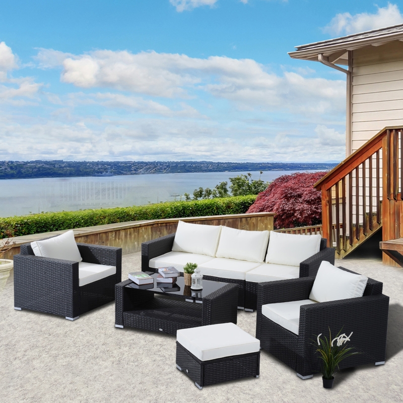 【Furniture】7Pc Rattan Set Outdoor Patio Furniture Sofa Table Sectional Wicker