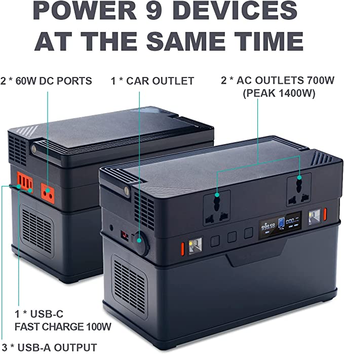 ALLPOWERS Portable Power Station 700W 606Wh MPPT Solar Generator with 2x 230V AC Outlet, 100W USB-C, 0-80% Within 1.5 Hour Fast Charging Backup Battery for Home Emergency Outdoor Trip RV Camping