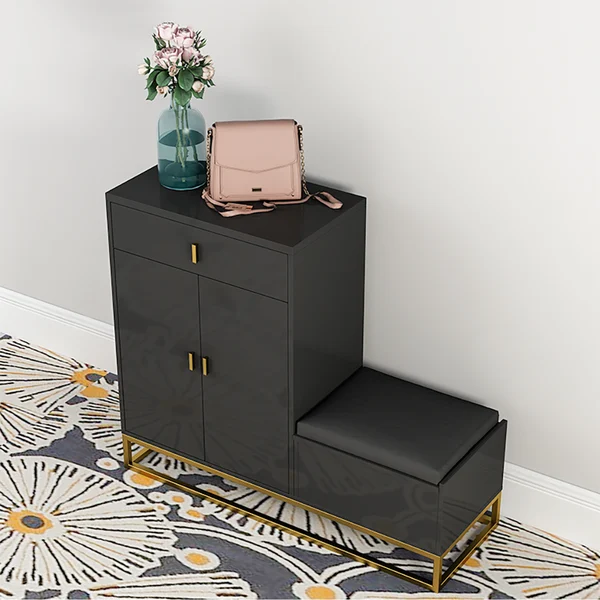 White Shoe Storage Bench 4 Shelves PU Leather Upholstered Shoe with Drawers & Flip Top