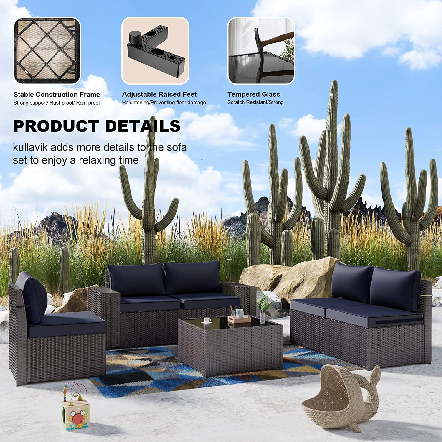 【Furniture】Outdoor Patio Furniture Set 12 Pcs Sectional Rattan Sofa Set Brown PE Wicker Patio Conversation Set
