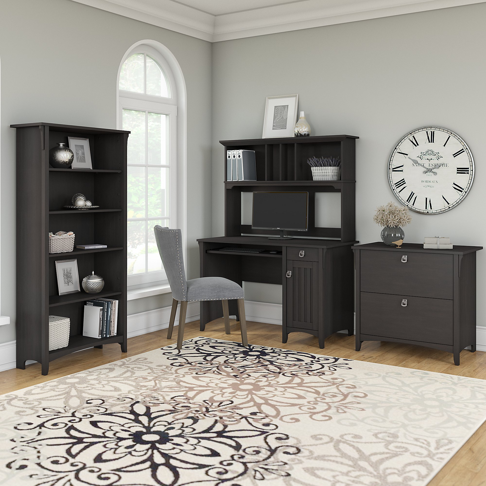 【Furniture】Bush Furniture Salinas Mission Desk with Hutch, Lateral File Cabinet and 5 Shelf Bookcase
