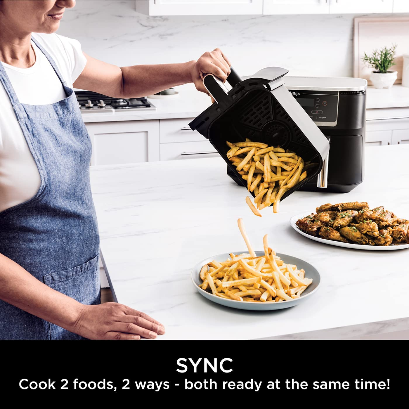 Ninja Foodi MAX Dual Zone Air Fryer [AF451UK] Smart Cook System, 9.5L, 2 Drawers, 6 Functions, ‎Black/Silver
