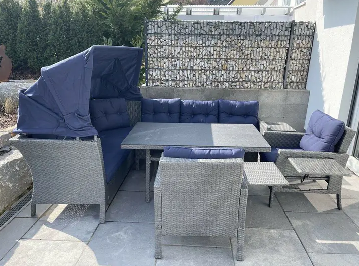 CAMROSE RATTAN GARDEN DAY BED IN GREY