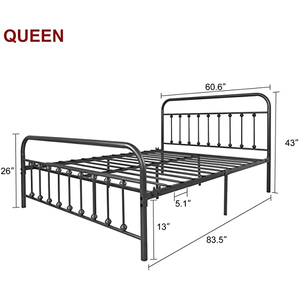 Black Metal Bed Frame Full Size with Headboard and Footboard Single Platform Mattress Base,Metal Tube and Iron-Art Bed（Full,Black） Full Black