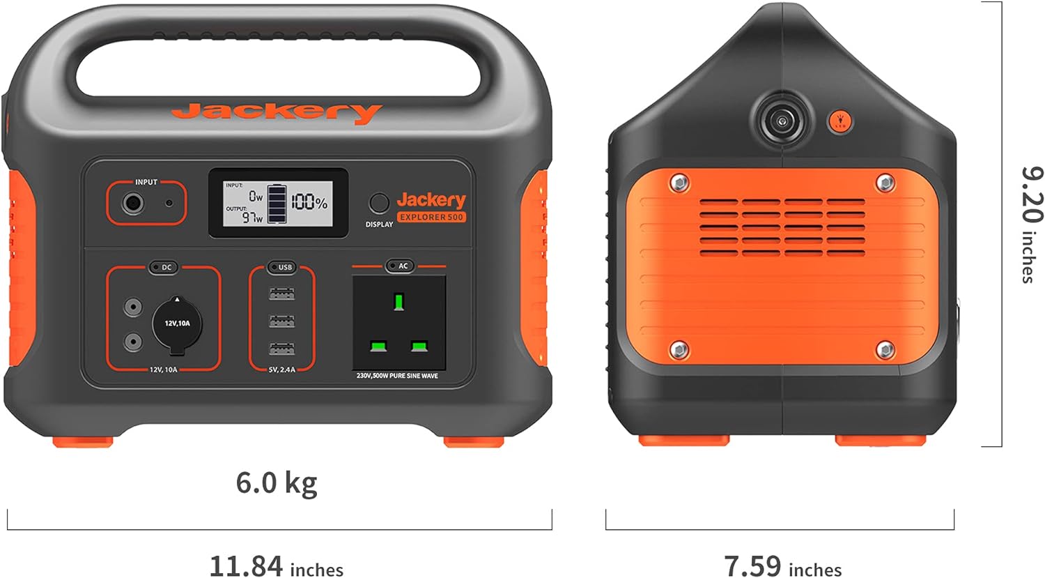 Jackery Portable Power Station Explorer 500, 518Wh Outdoor Backup Mobile Lithium Battery Pack with 230V/500W AC Outlet for holiday RV Camping, Outdoor Adventure, Emergency