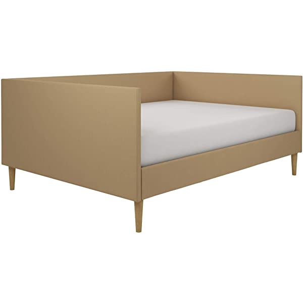 DHP Franklin Mid Century Upholstered Daybed, Sofa Bed, Twin Size Frame, Tan Linen Linen Twin Tan