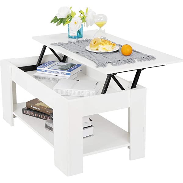 SUPER DEAL Lift Top Coffee Table w/Hidden Compartment and Storage Shelves Pop-Up Storage Cocktail Table for Living Room Reception Room Espresso