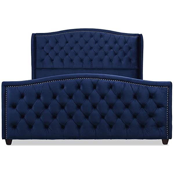 Jennifer Taylor Home Marcella Collection Queen Wingback Tufted Hand-Applied Nail Heads Upholstered Bed, Antique White Antique White Queen