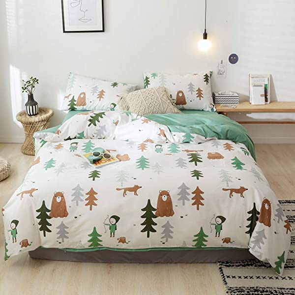 New Cartoon Animals Elephant Print Duvet Cover Sets for Kids 100% Cotton Reversible Soft 3 Pieces Kids Bedding Duvet Cover Pillowcases Kawaii Cloud Bedding Sets, Queen/Full Full/Queen (1 Duvet Cover + 2 Pillowcases) Multi A00 Elephant Bunny Balloon