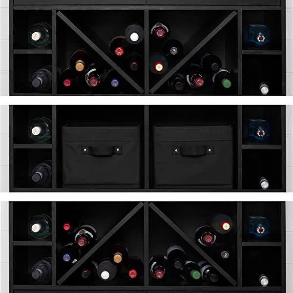 South Shore Vietti Bar Cabinet with Liquor and Wine Bottle Storage with Drawers, Black Oak with Metal Handles