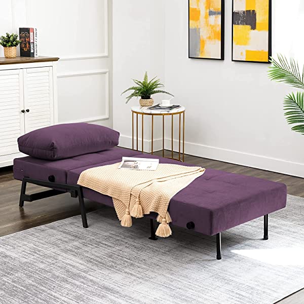 Vonanda Sofa Bed, Folding Velvet Sleeper Sofa, Modern Sleeper Chair Bed with Hidden Legs and Sturdy Frame for Small Living Space, Velvet Hunter Green