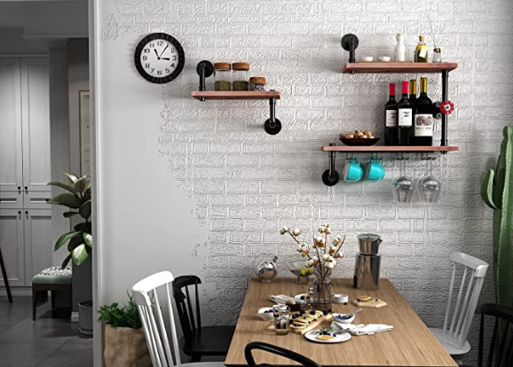 VEMEST 3 Tier Industrial Pipe Shelving Wall Mounted, Rustic Metal Storage Floating Shelves for Bedroom, Living Room, Bathroom, Farmhouse Kitchen Bar Shelving and Wall Shelf Unit Bookshelf.