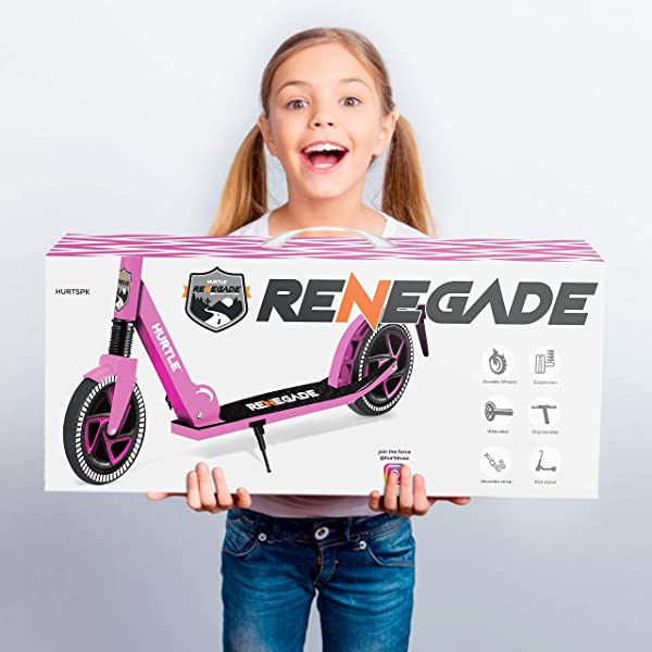 Hurtle Scooter – Scooter for Teenager – Kick Scooter – 2 Wheel Scooter with Adjustable T-Bar Handlebar – Folding Adult Kick Scooter with Alloy Anti-Slip Deck Pink