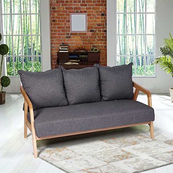 LUCKYERMORE 3-Seat Upholstered Grey Sofa Couch 60