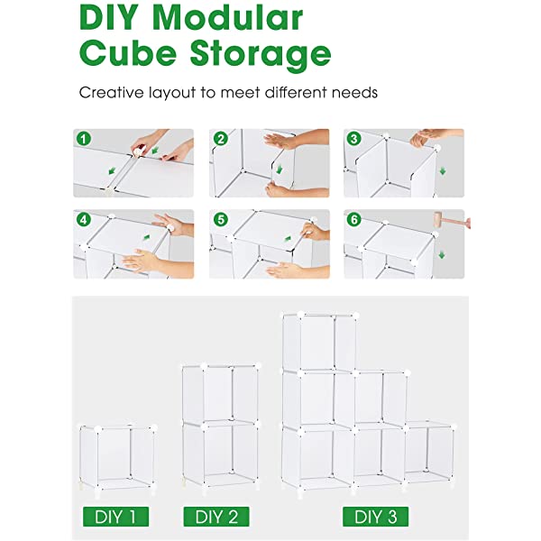 Puroma Cube Storage Organizer 6-Cube Closet Storage Shelves with Wooden Mallet DIY Closet Cabinet Bookshelf Plastic Square Organizer Shelving for Home, Office, Bedroom - Black Black Medium