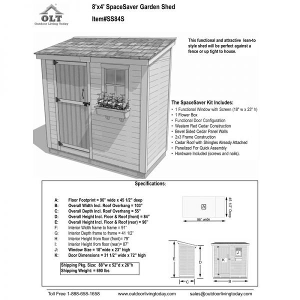 8.5 ft. W x 4.5 ft. D Solid Wood Lean-To Storage Shed