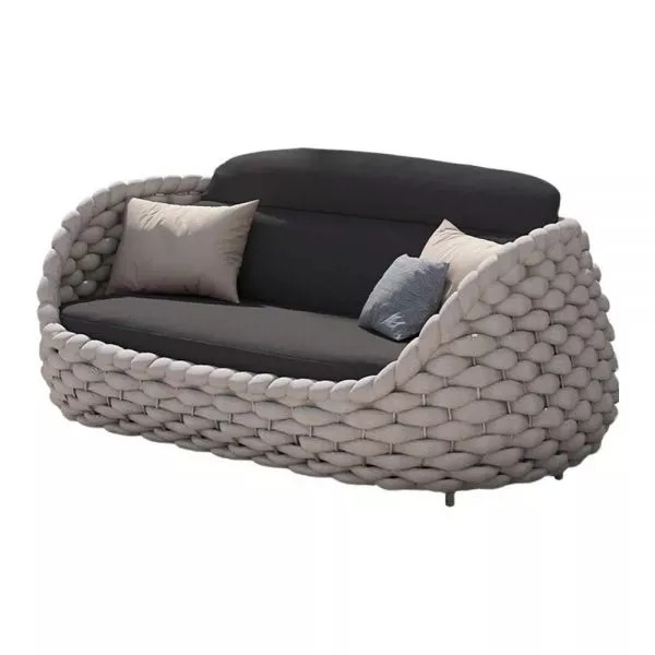 CLEARANCE SALE-4- PIECES TEXTILENE ROPE WOVEN OUTDOOR SECTIONAL SOFA SET WITH REMOVABLE CUSHION PILLOW