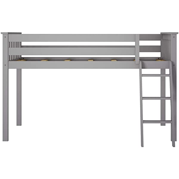 Max & Lily Twin Low Loft Bed with Staircase, White White Low Loft + Staircase Bed